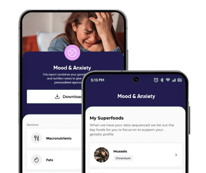 EvoDNA app screens showing antidepressant metabolism and response guidance