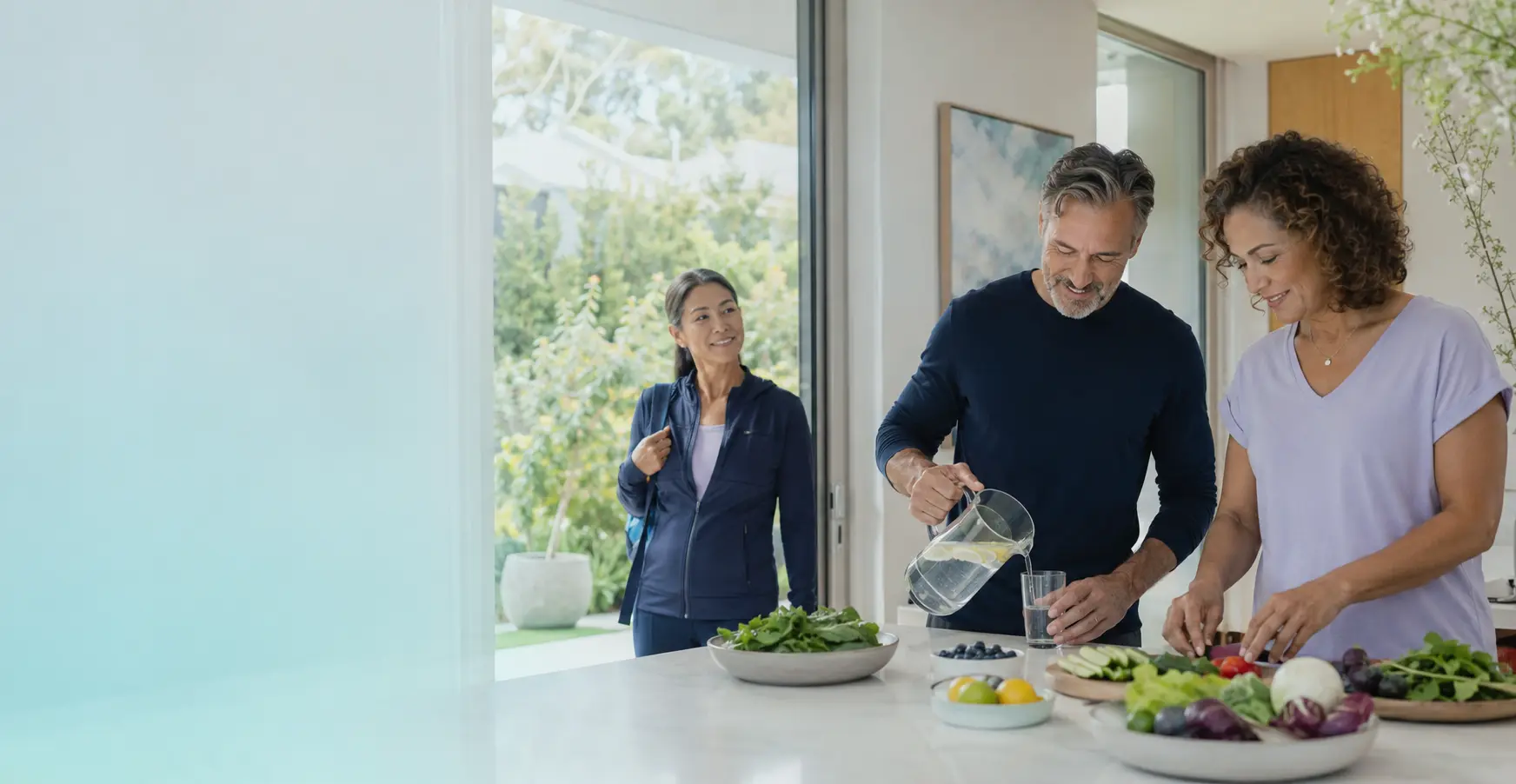 Adults enjoying an active, nourishing morning together